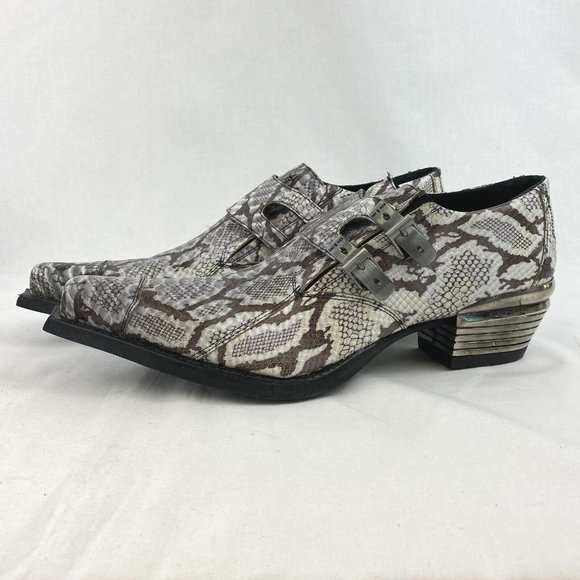 New Rock Boots Men's Snake Skin Print Leather Shoes - FCM60 - Picture 1 of 16